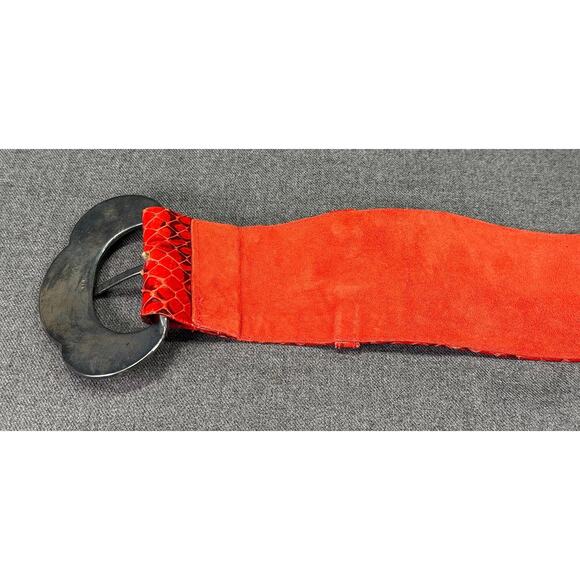 Vintage Genuine Red Reptile Skin and Suede Leather Belt - Picture 12 of 16